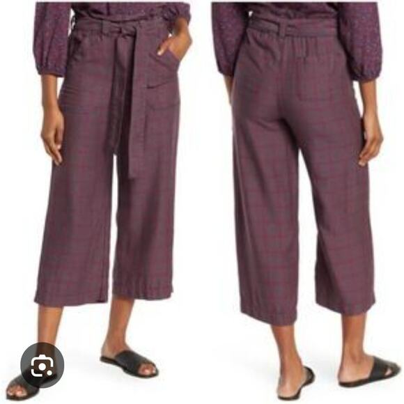 Marine Layer Pants Womens Medium High Rise Wide Leg Crop Plaid 100% Tencel Prep - Picture 1 of 10